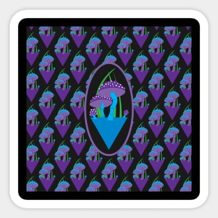 Adorable Illustrated Purple and Blue Mushroom Pattern Sticker